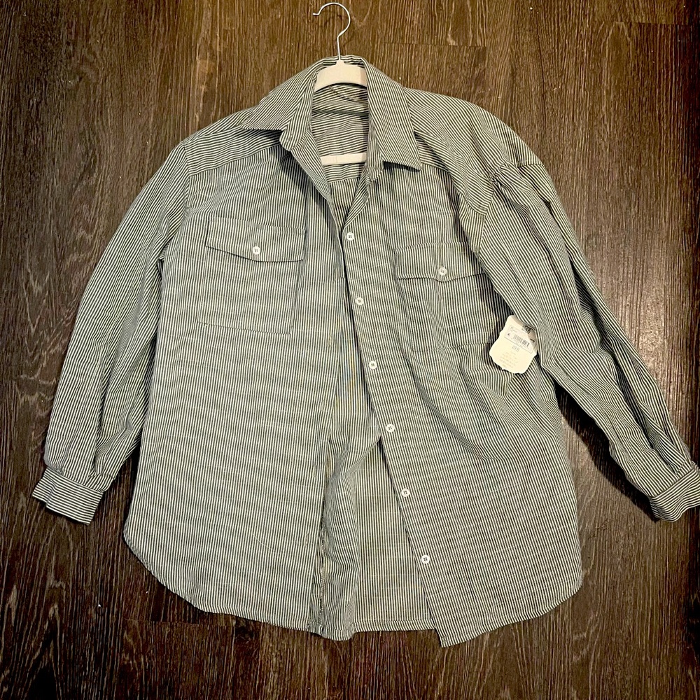 Green Stripped Button Down Overshirt